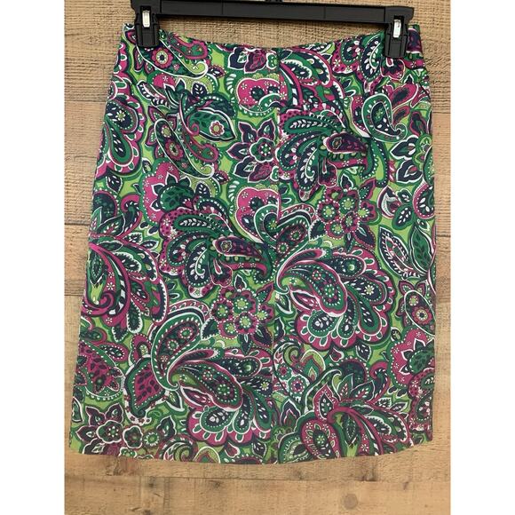 Talbot's Sz 8P Work Pencil Skirt Paisley Floral Green Career Casual Cotton - Picture 3 of 7